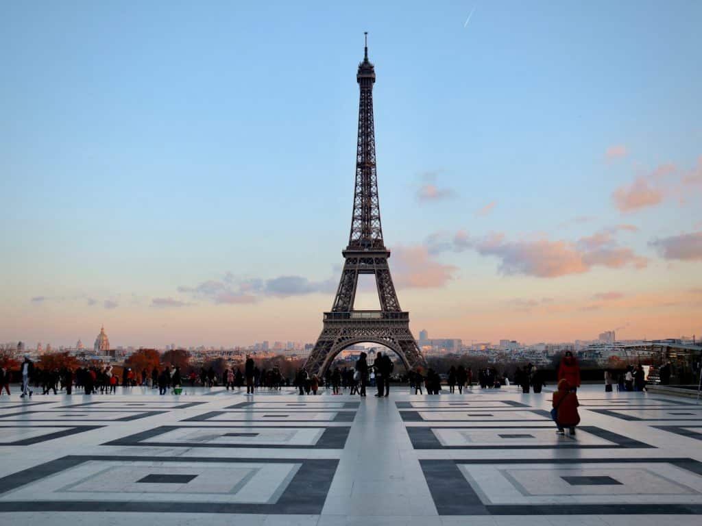 eiffel tower in paris during sunset