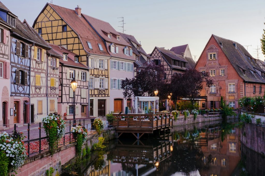 Beautiful view of colorful romantic city Colmar, France, Alsace in the evening