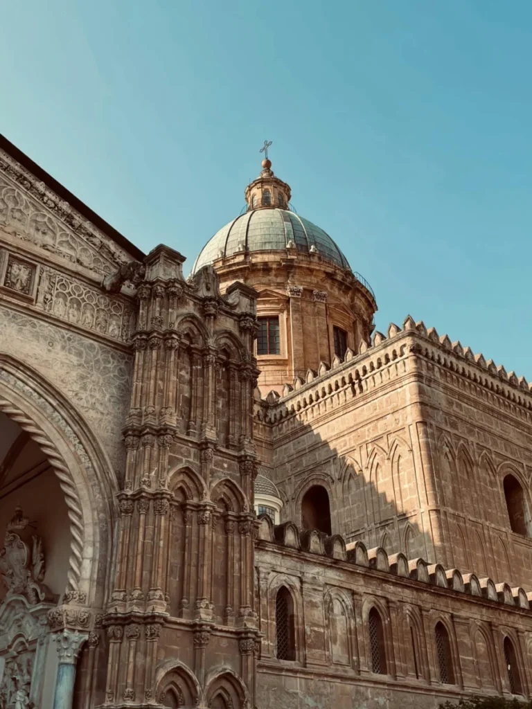 Stunning architectural detail of the historic Palermo Cathedral in Sicily, capturing its iconic dome and medieval design.