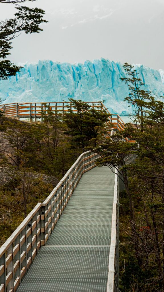 A scenic view of the pathway leading to the stunning Perito Moreno Glacier in Argentina.