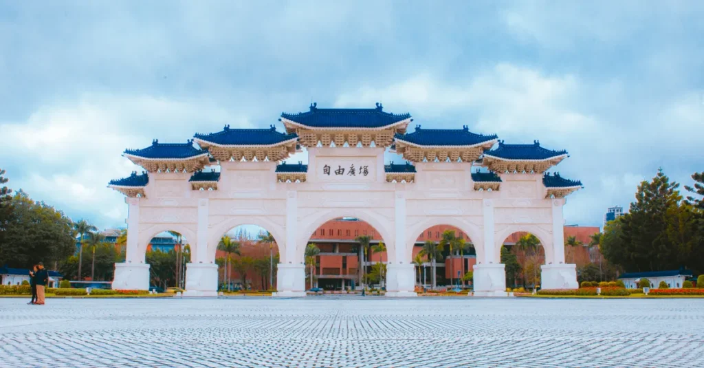 Beautiful view of the iconic Chiang Kai-shek Memorial Hall gate in Taipei, Taiwan.