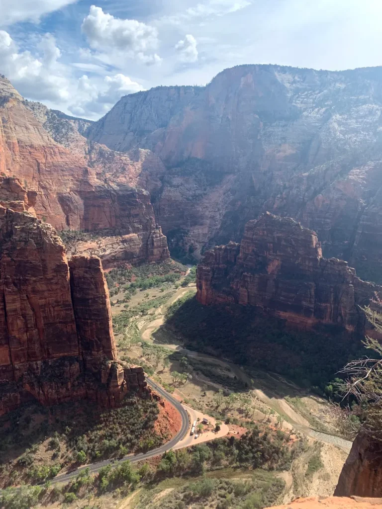 Breathtaking view of Zion National Park's canyon landscape in Springdale, Utah.