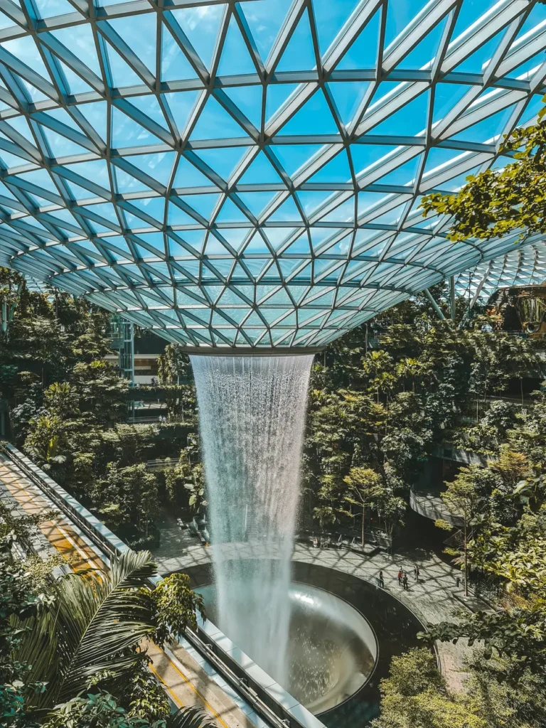 Captivating view of the HSBC Rain Vortex inside Jewel Changi Airport, Singapore.