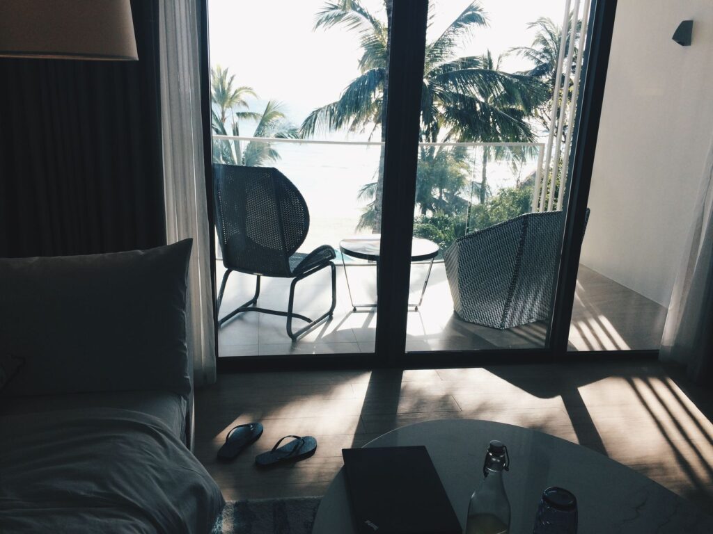 Enjoy a peaceful afternoon with a view of the beach from a resort balcony in Malay, Philippines.