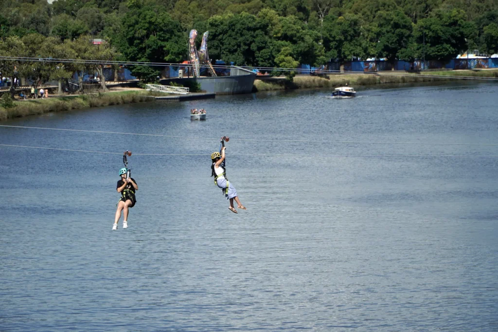 Exciting zip line experience over Melbourne's Yarra River with scenic views.