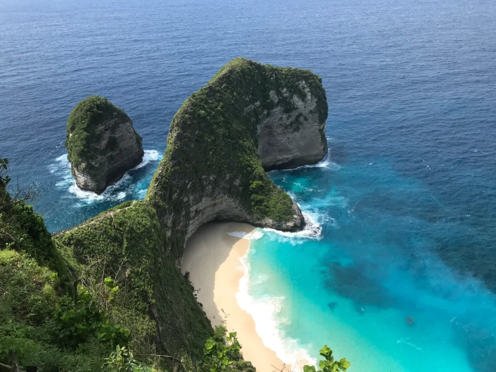 A stunning high angle shot of the beach and rock formations at Nusa Penida, Indonesia.