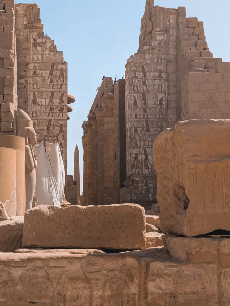 Explore the historic Karnak Temple ruins in Luxor, Egypt, showcasing ancient Egyptian architecture.
