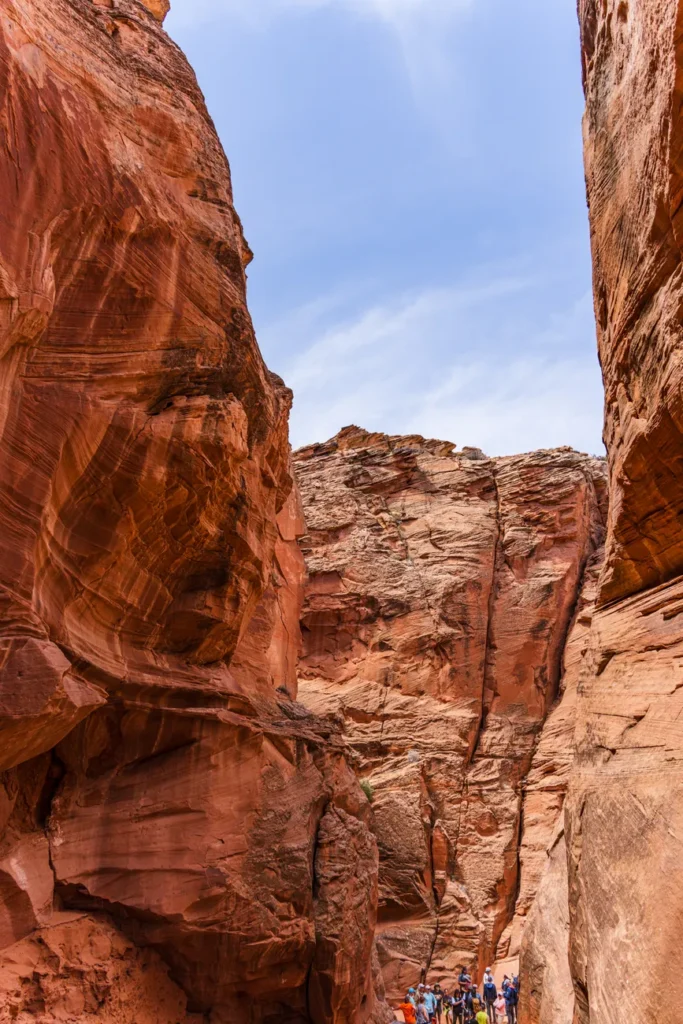 Explore the stunning red rock formations and narrow passages of Antelope Canyon, Arizona.